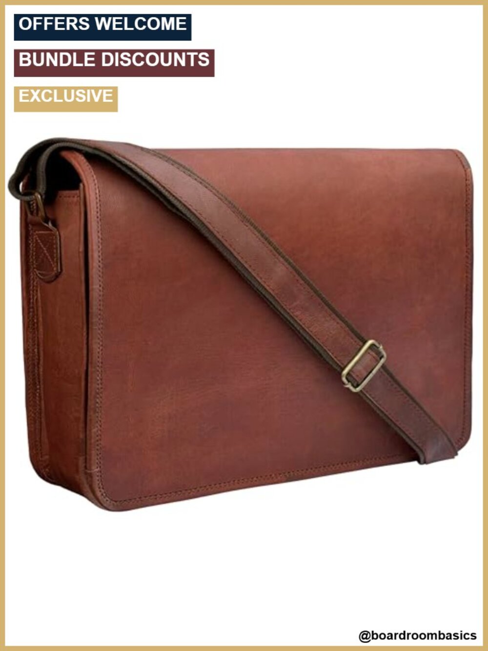 Goat Leather Messenger Bag Crossbody Laptop Satchel Fits 13.3 Inch
